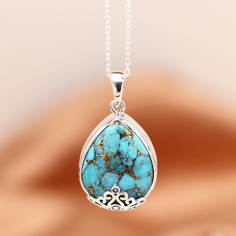 Sterling Silver Copper Turquoise Jali Detail Necklace