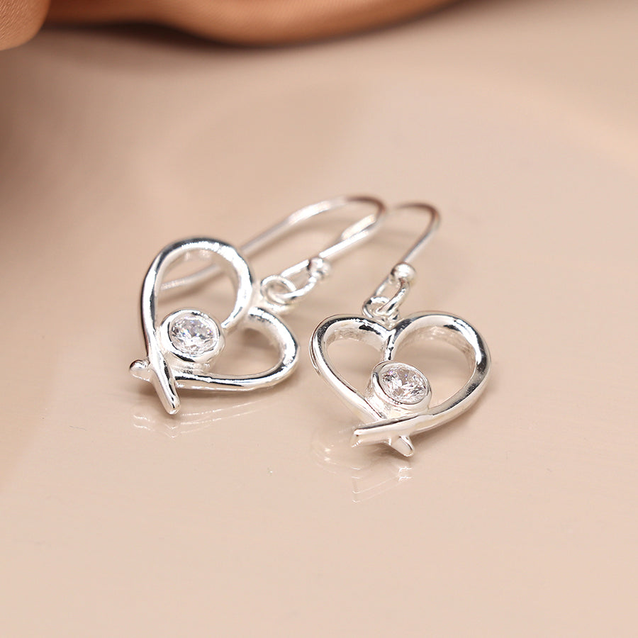 Sterling Silver & CZ Crystal Heart Drop Earrings