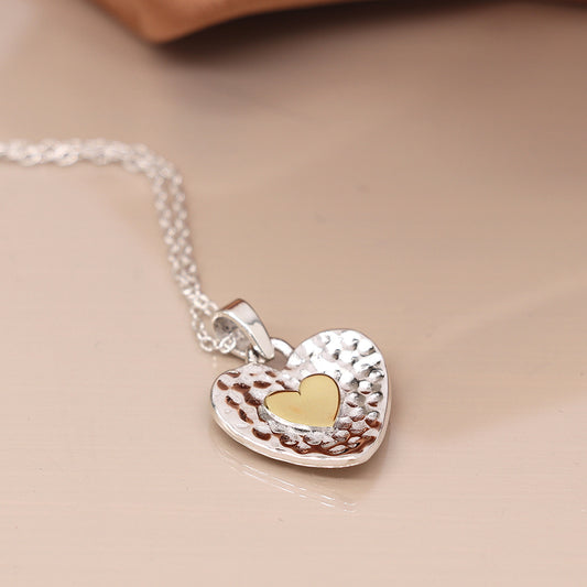 Sterling Silver & Brass Hammered Heart Necklace