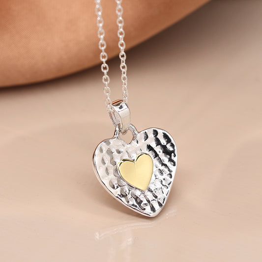 Sterling Silver & Brass Hammered Heart Necklace