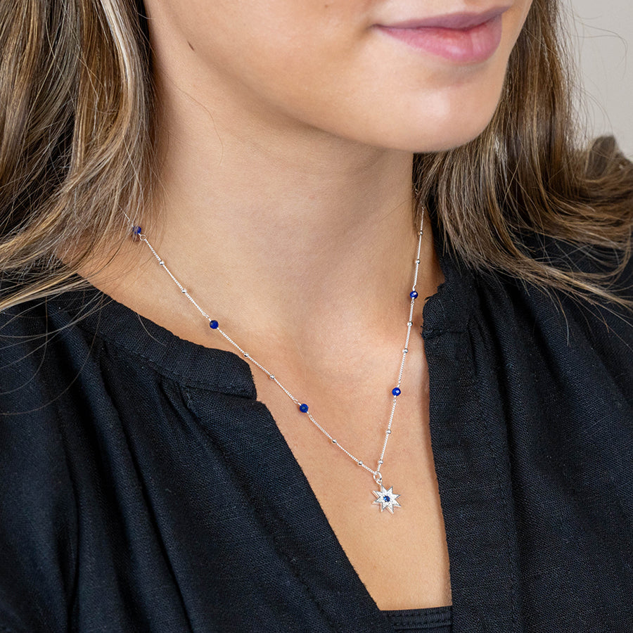 Sterling Silver Star & Navy Stone Necklace