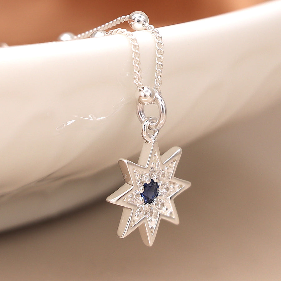 Sterling Silver Star & Navy Stone Necklace