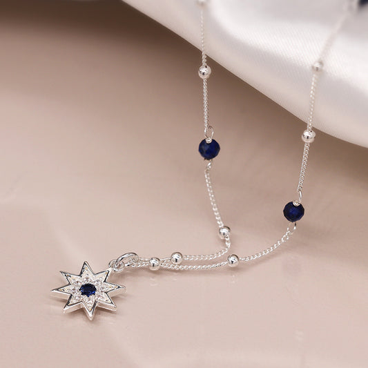 Sterling Silver Star & Navy Stone Necklace