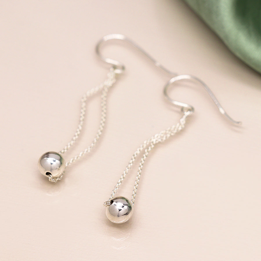 Sterling Silver Chain & Ball Earrings