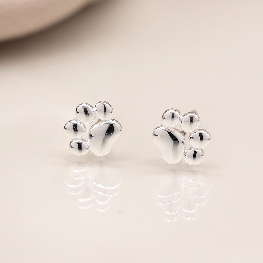 Sterling Silver Tiny Paw Print Studs