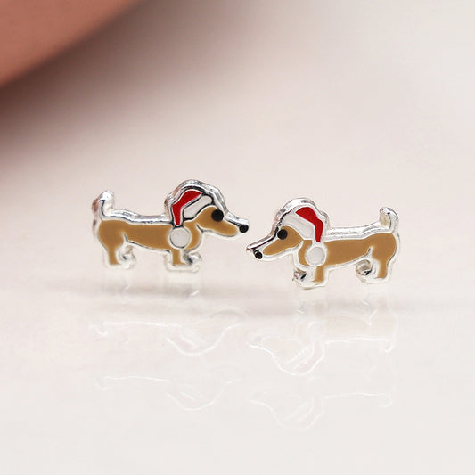 Sterling Silver Xmas Dog Earrings