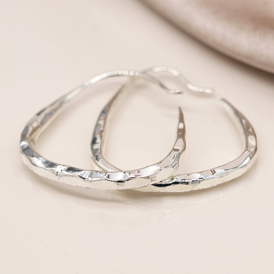 Sterling Silver Hammered Tear Drop Hoop Earrings