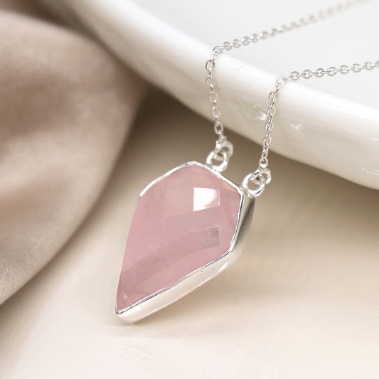 Sterling Silver Pointed Rose Quartz Necklace