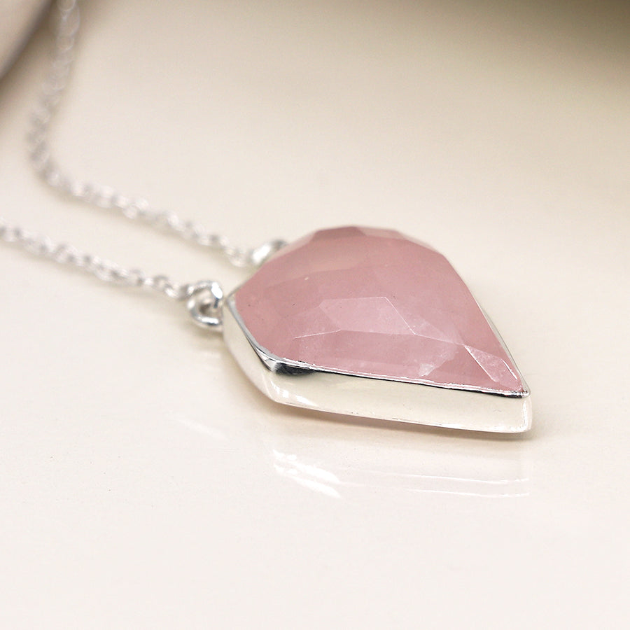 Sterling Silver Pointed Rose Quartz Necklace