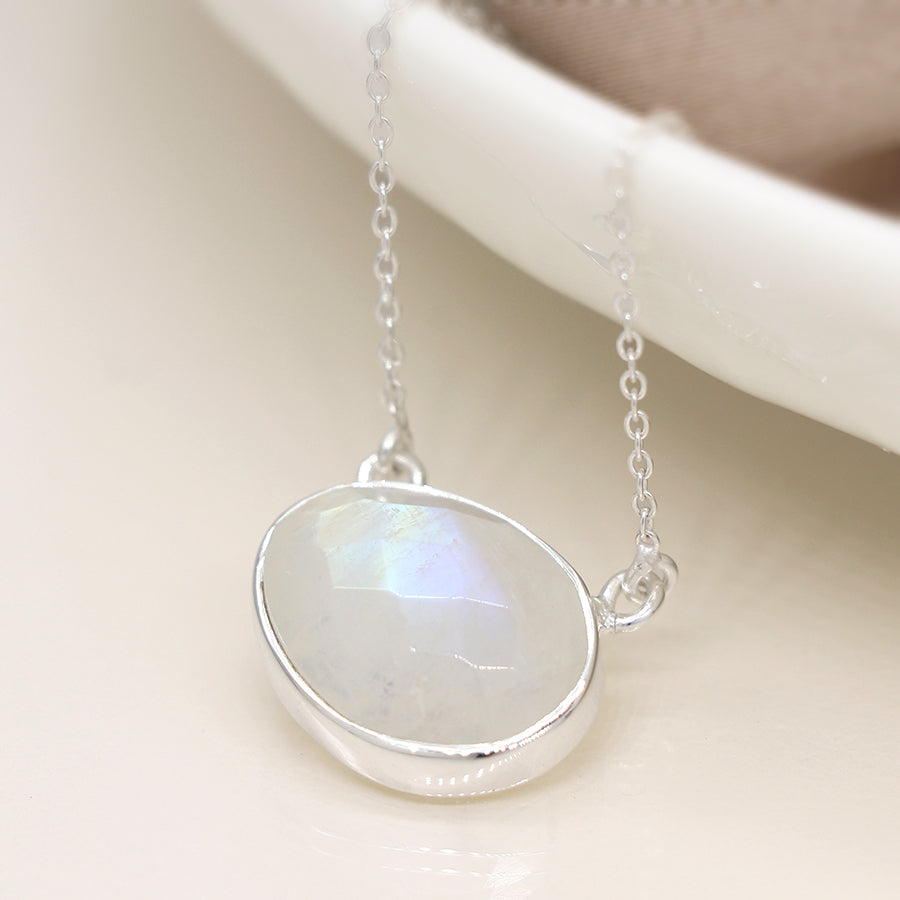 Sterling Silver Oval Moonstone Necklace