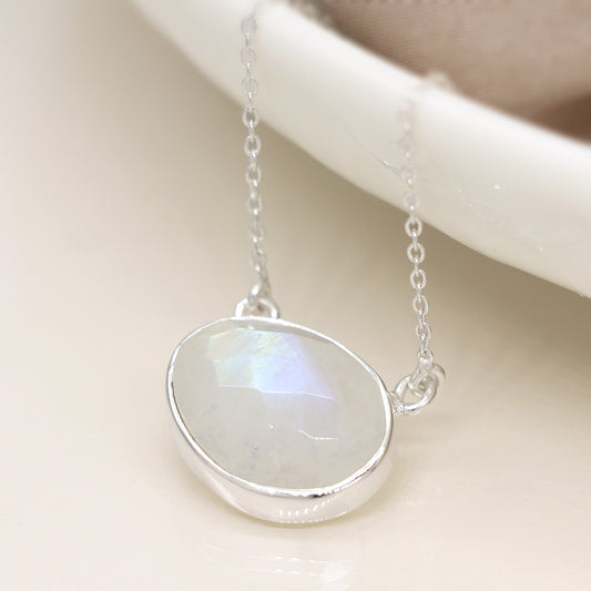 Sterling Silver Oval Moonstone Necklace