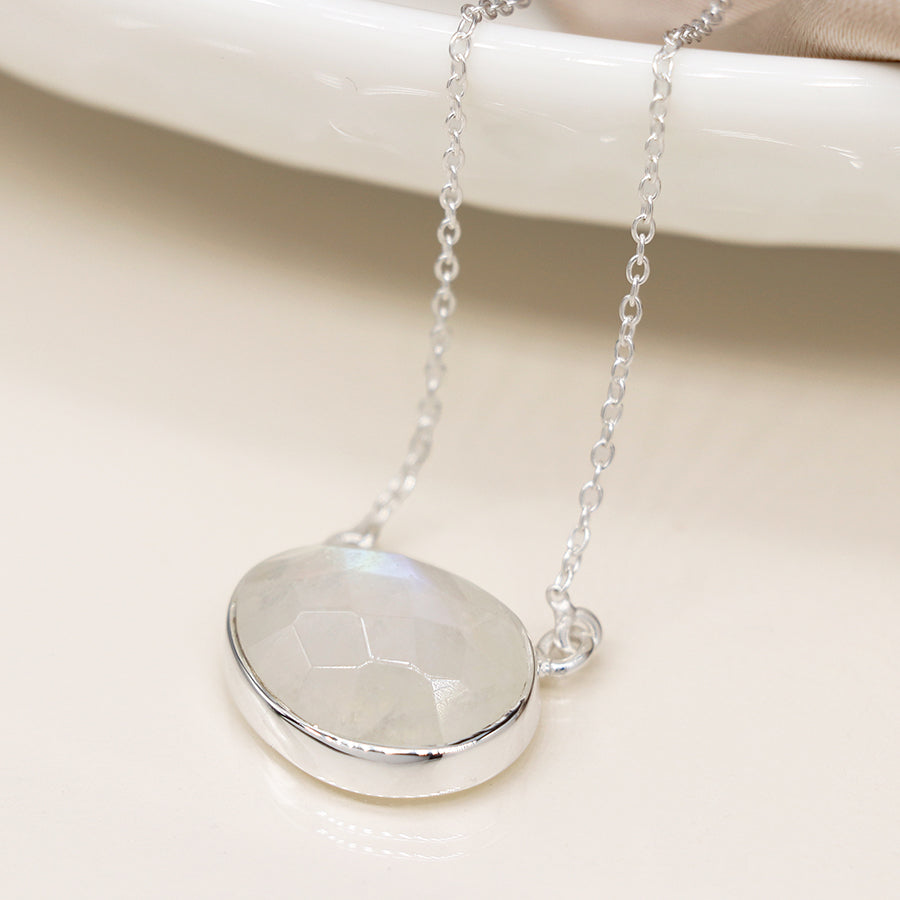 Sterling Silver Oval Moonstone Necklace