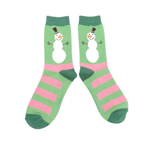 Bamboo Socks | Snowman Stripe Socks Green