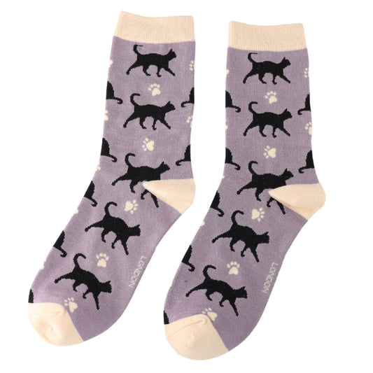 Bamboo Socks | Cats & Prints Mauve