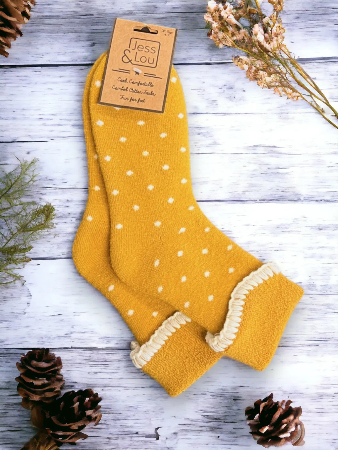 Super Cosy Gold Dotty Cuff Socks