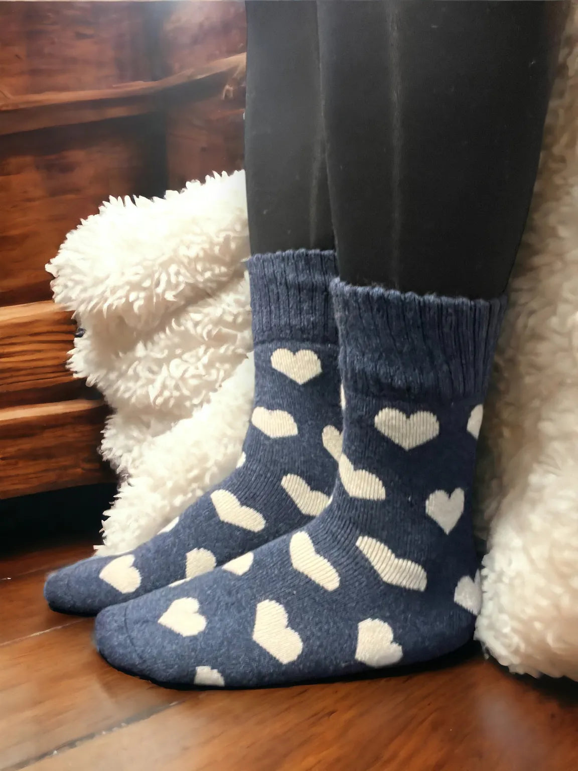 Happy Hearts Ribbed Navy Socks