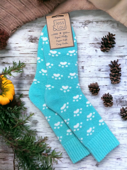 Pouncing Paws Ribbed Teal Socks