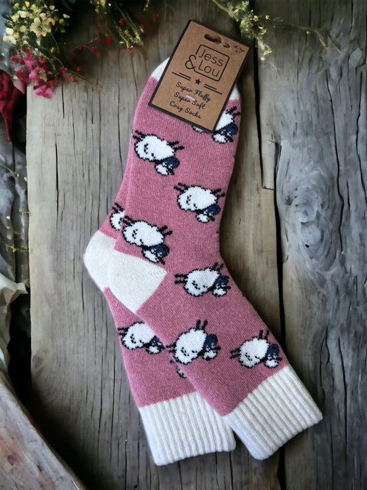 Shaggy Sheep Ribbed Pink Socks