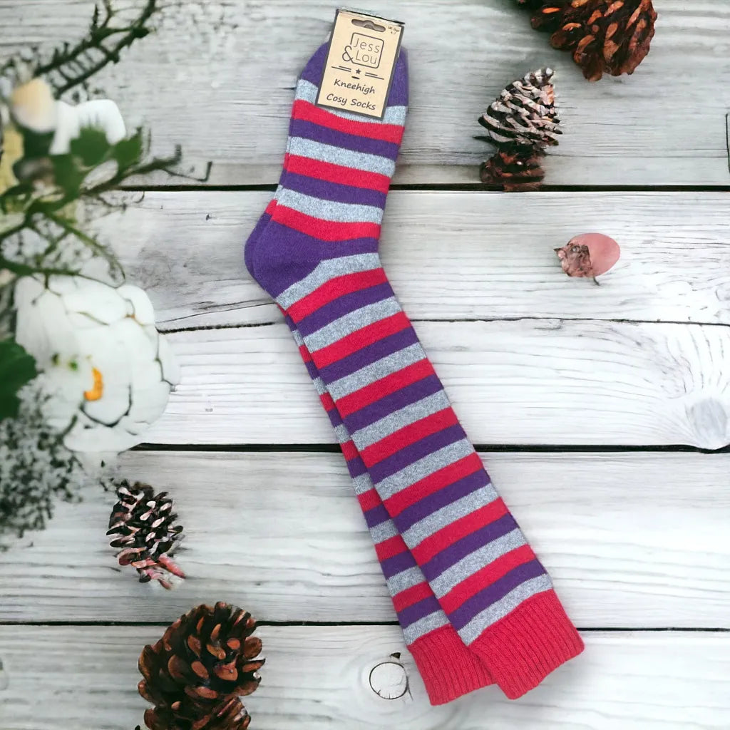 Sassy Striped Red Super Cosy Kneehigh Welly Socks