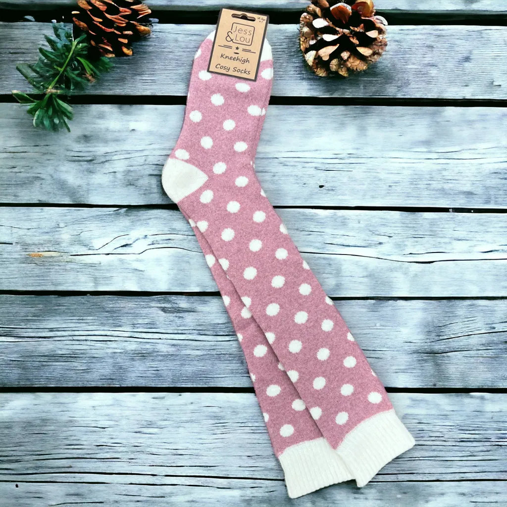 Splendid Spots Pink Super Cosy Kneehigh Welly Socks