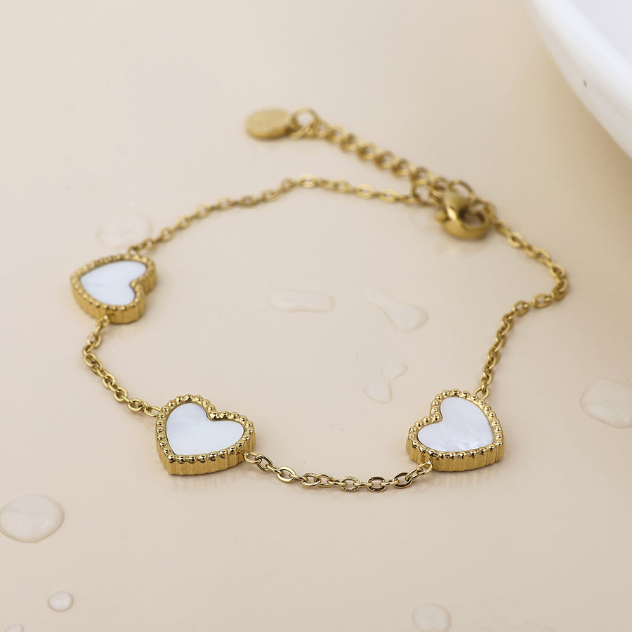 Waterproof White Enamel Heart Bracelet