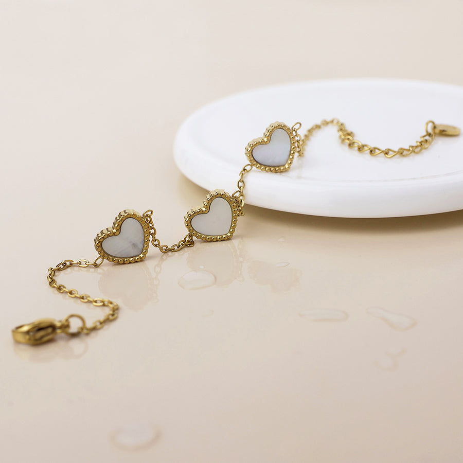 Waterproof White Enamel Heart Bracelet