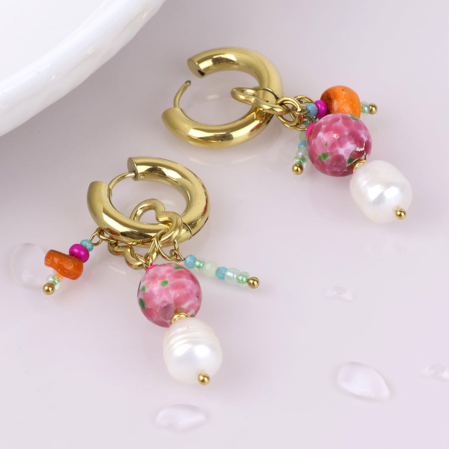 Waterproof Hoop & Bead Cluster Earrings