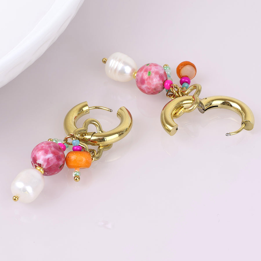 Waterproof Hoop & Bead Cluster Earrings