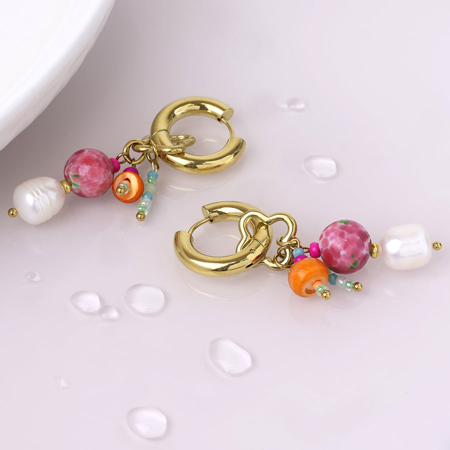 Waterproof Hoop & Bead Cluster Earrings