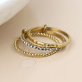 Stainless Steel Linked Triple Ring Stack With Inset Crystals (S/M)