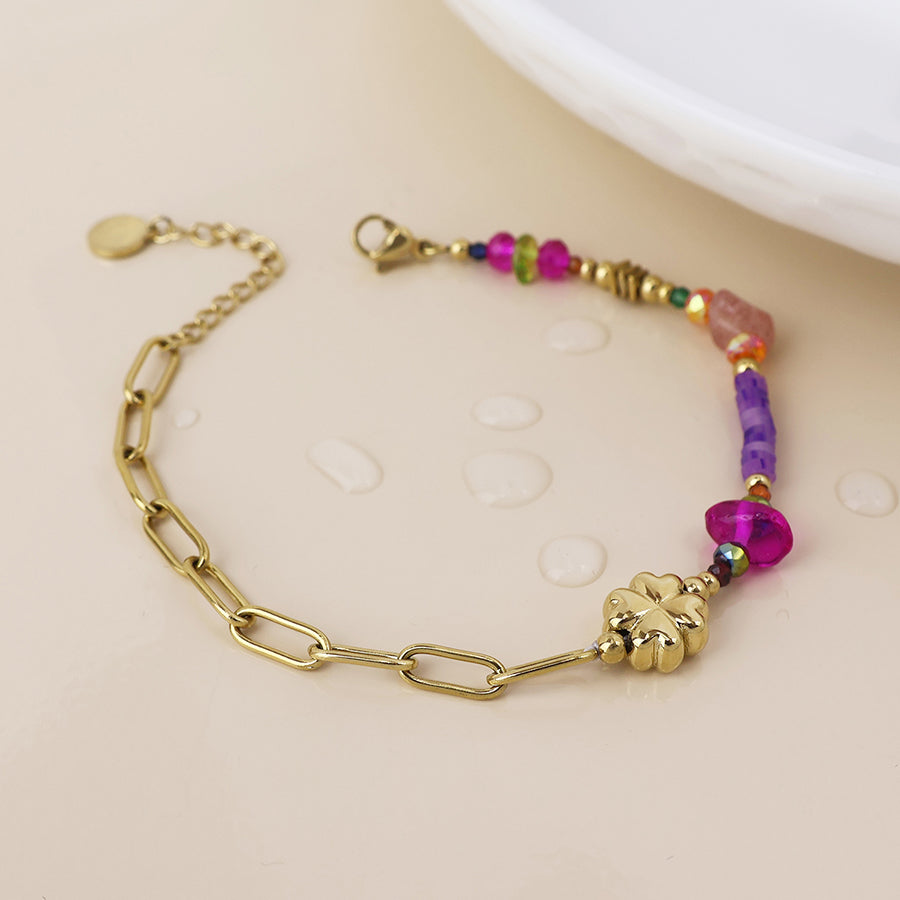 Waterproof Purple Flower Mix Charm Bracelet