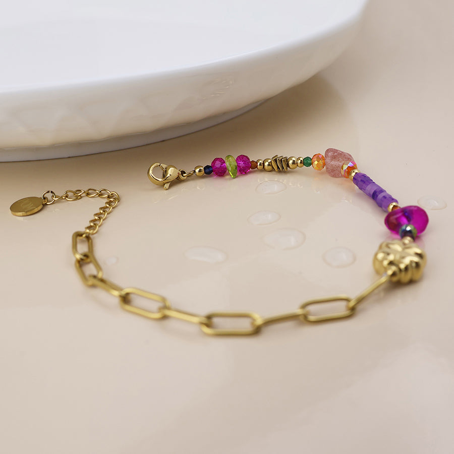 Waterproof Purple Flower Mix Charm Bracelet