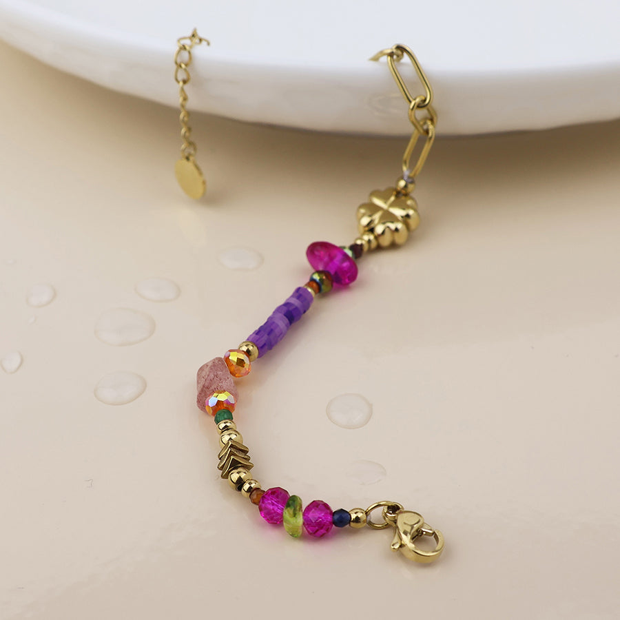 Waterproof Purple Flower Mix Charm Bracelet