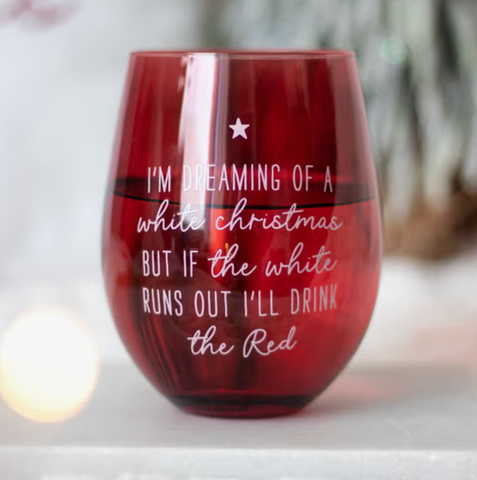 Dreaming Of A White Christmas Stemless Wine Glass