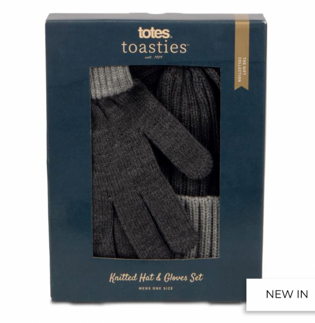 Totes Mens Chunky Knitted Gloves & Hat Set | Charcoal