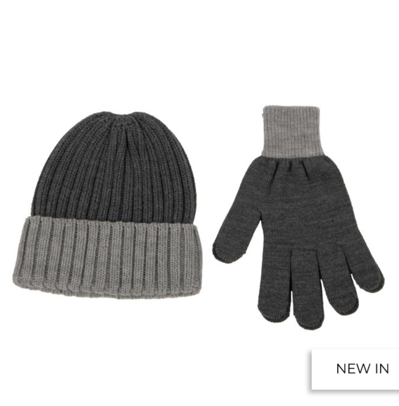 Totes Mens Chunky Knitted Gloves & Hat Set | Charcoal