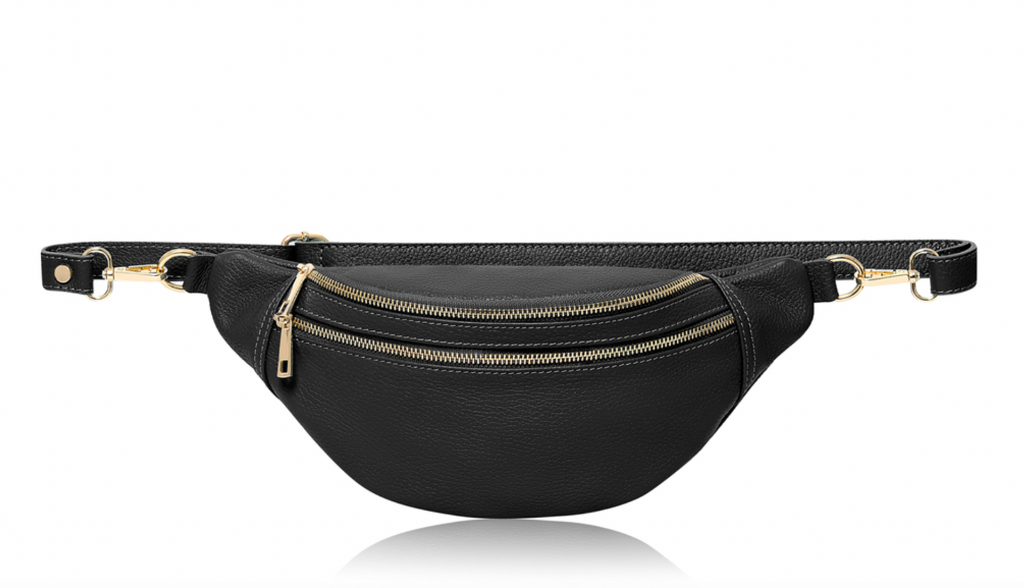 Leather Large Double Zipped Crossbody / Bumbag