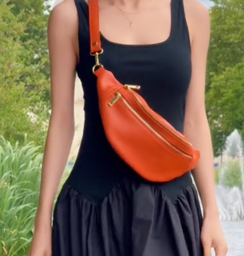 Leather Large Double Zipped Crossbody / Bumbag