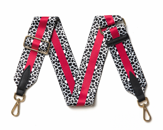 Bag Strap | Black & White Spot With Pink Stripe