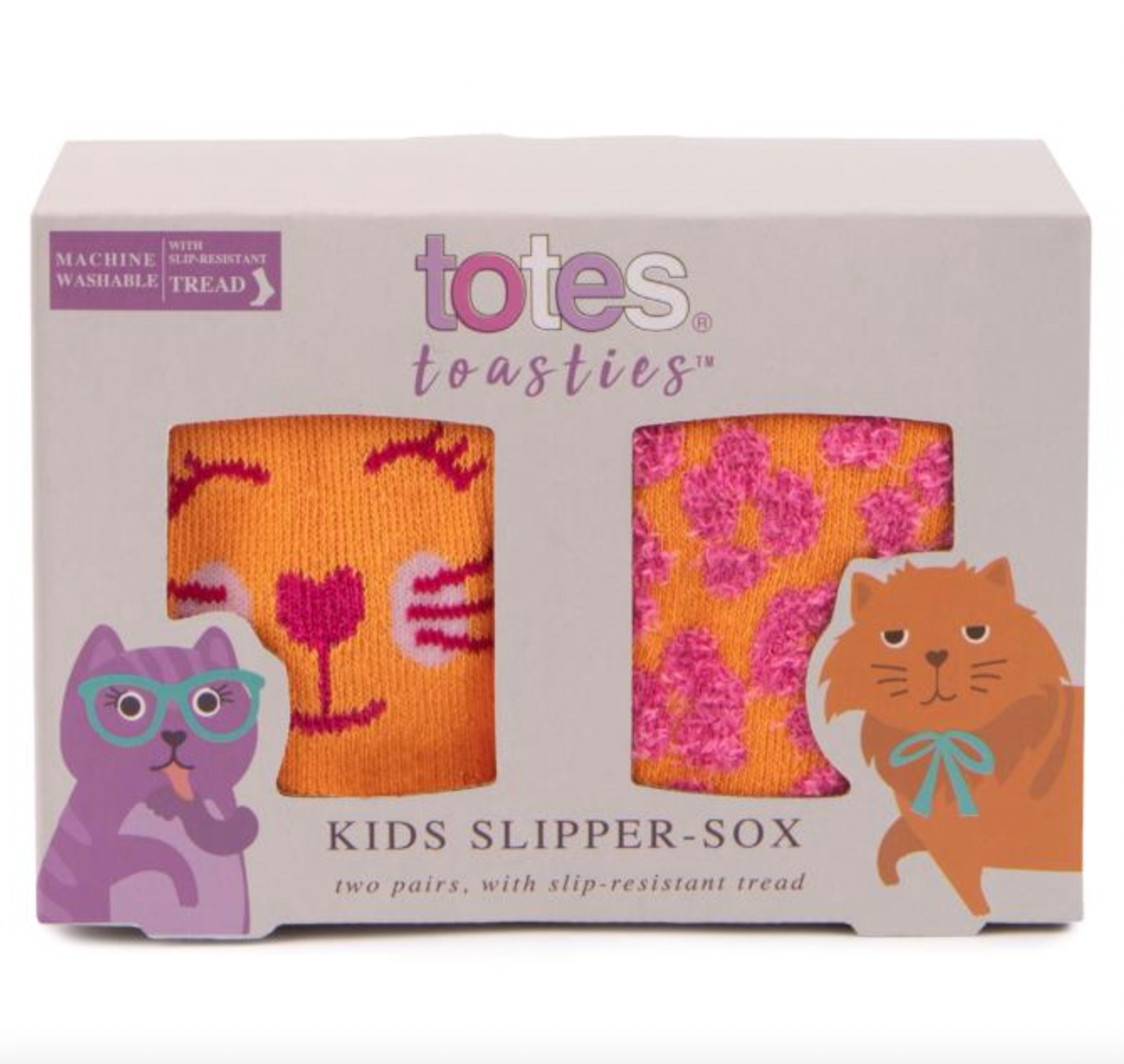 totes toasties | Kids Original Cat Novelty Slipper Socks (Twin Pack)