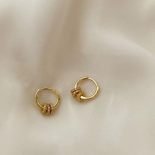 Simple Drop Hoop Earring With 3 Crystal Discs | GP