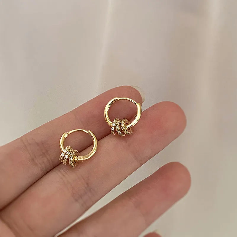 Simple Drop Hoop Earring With 3 Crystal Discs | GP