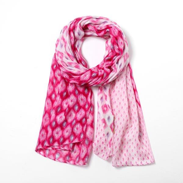 Eco Style Recycled Scarf | Two Tone Geometric Print Fuchsia