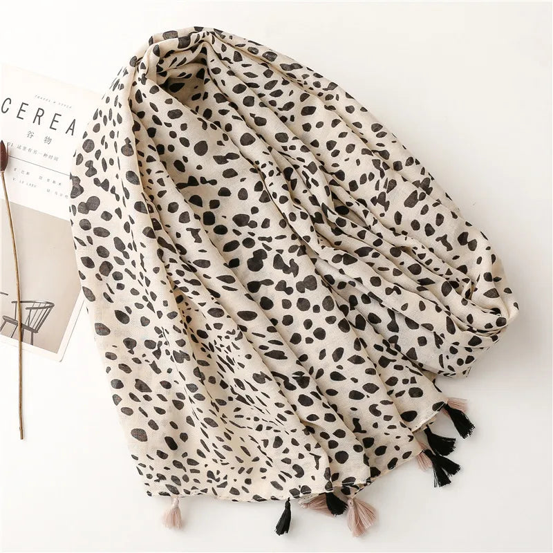 Spring Summer Animal Print Scarf With Tassel
