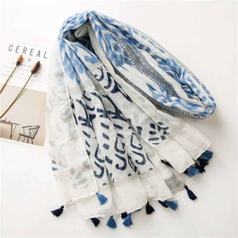Ripple Print Cotton Summer Scarf