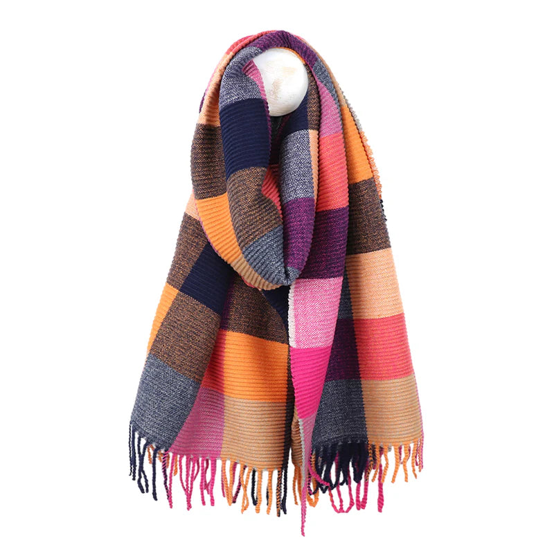 Pink & Orange Mix Crinkle Check Scarf