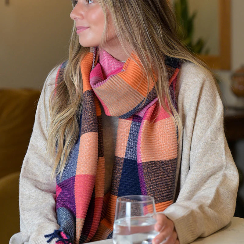 Pink & Orange Mix Crinkle Check Scarf