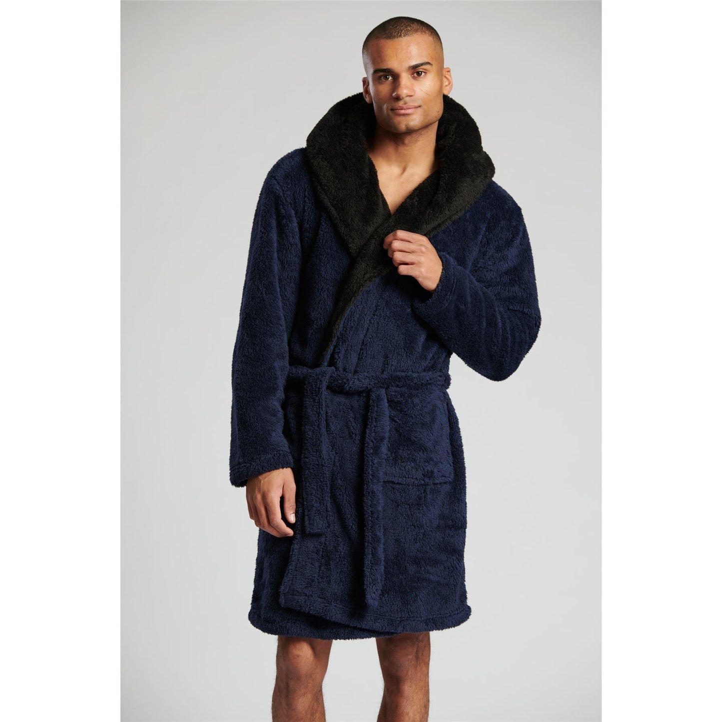 Lougeable Mens Sherpa Robe | Navy / Black