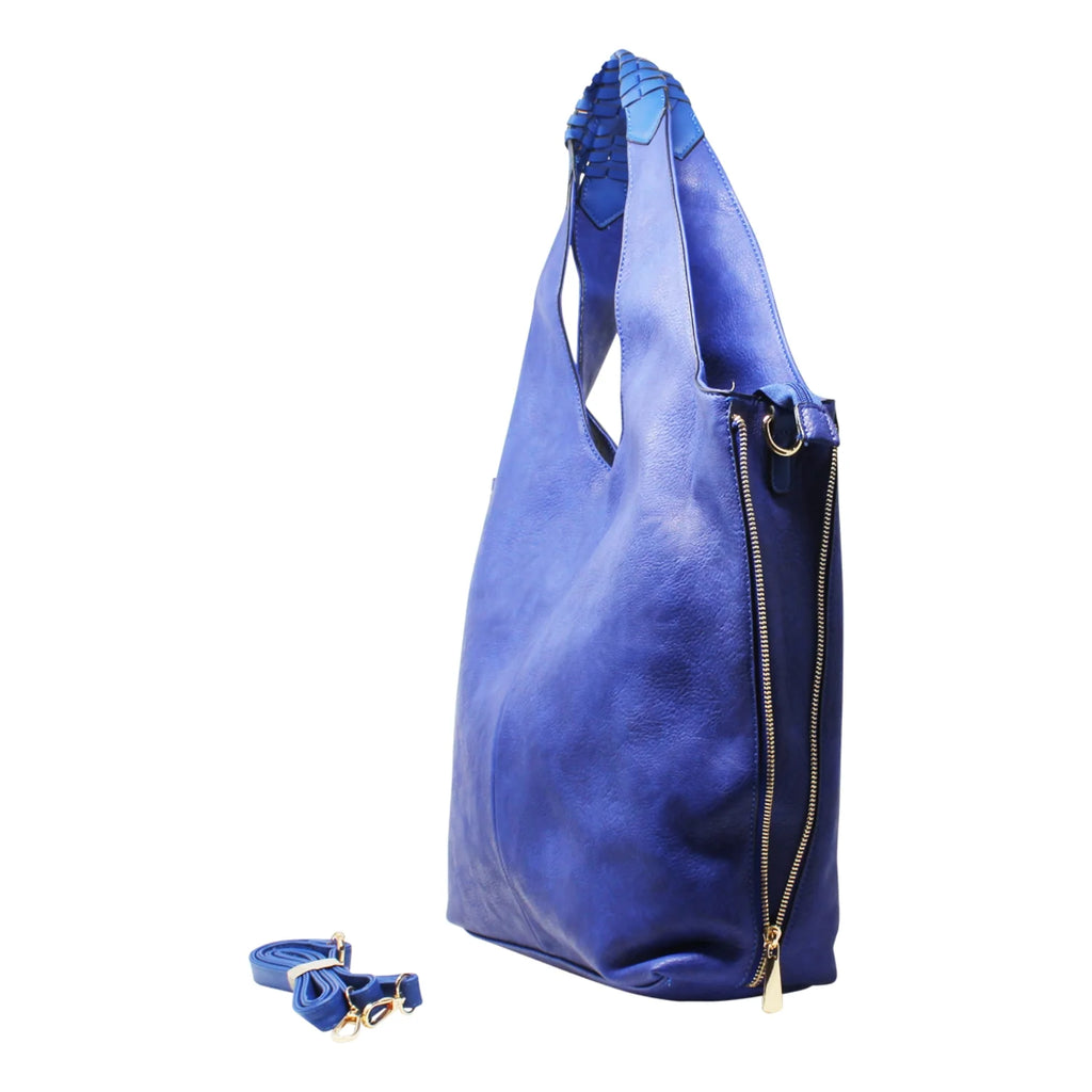 Large Hobo Shoulder Bag With Braided Strap | Sky Blue