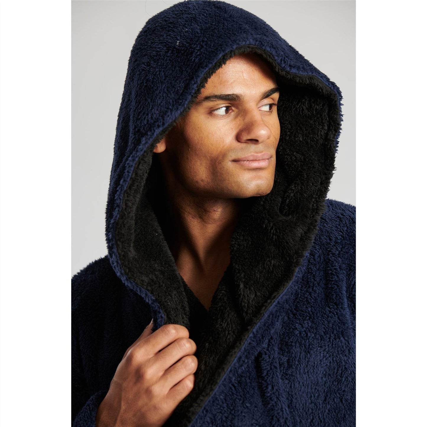 Lougeable Mens Sherpa Robe | Navy / Black